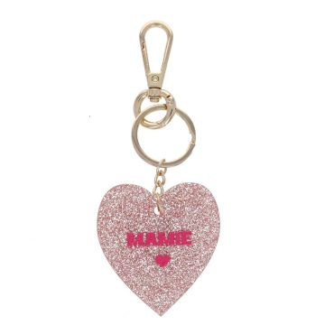 Porte-clés en résine coeur à paillettes mamie