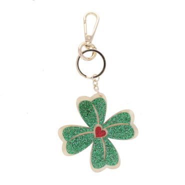 porte-clés vert trefle paillettes