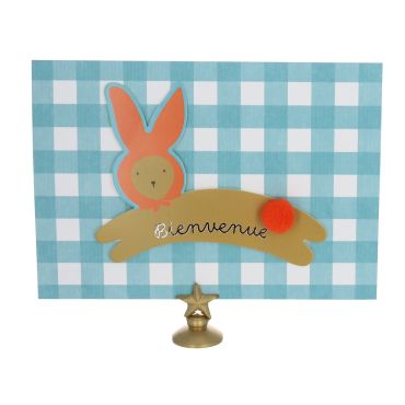 Carte de félicitations bienvenue naissance bébé Lapin bleu Chichi Pompon