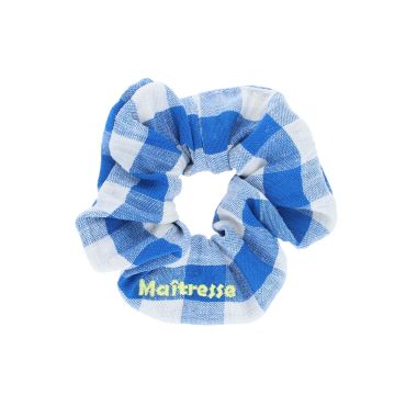 chouchou cheveux à carreaux bleus