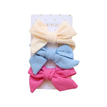 accessoire cheveux tissu noeud creme bleu rose