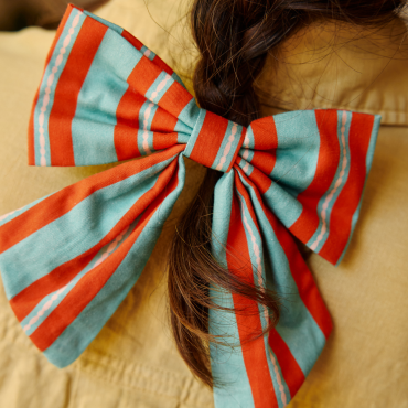 Grande barrette nœud rayée vert et rouge Paraty