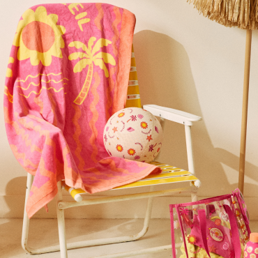 Serviette de plage rose et jaune Club Soleil