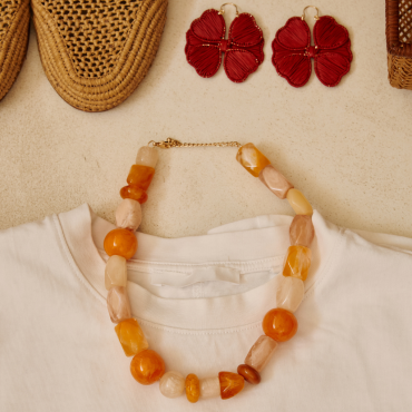 collier de perles orange femme