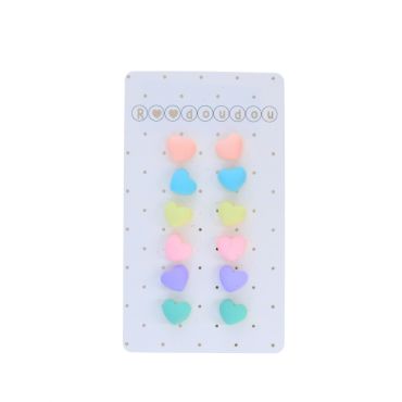 Lot de 6 paires de boucles d'oreilles coeurs multicolores
